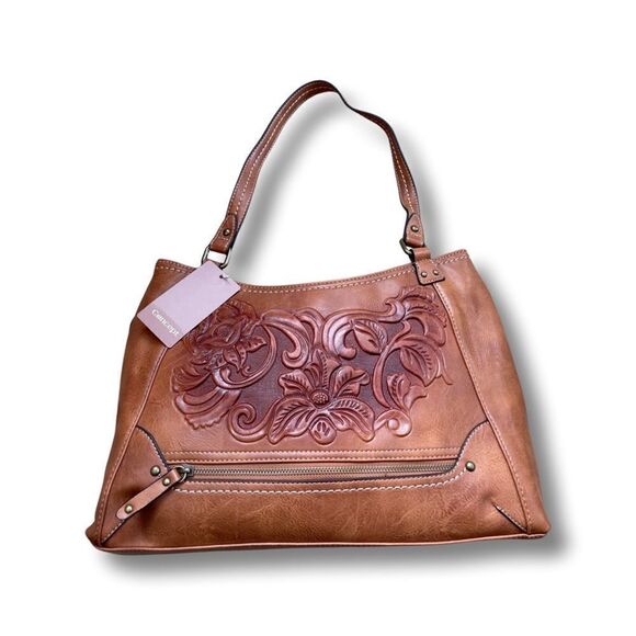 Concept BOTANICA EMBOSSED FEAUX LEATHER SHOULDER BAG - Picture 1 of 16